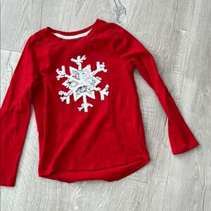 Cat & Jack Red Long Sleeve Tee with Snowflake Design